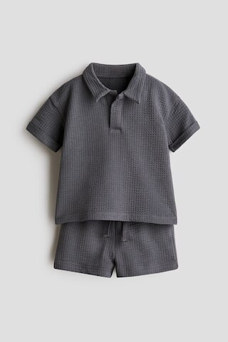 H & M - 2-Piece Waffled Cotton Set - Dark Gray | H&M (US + CA)