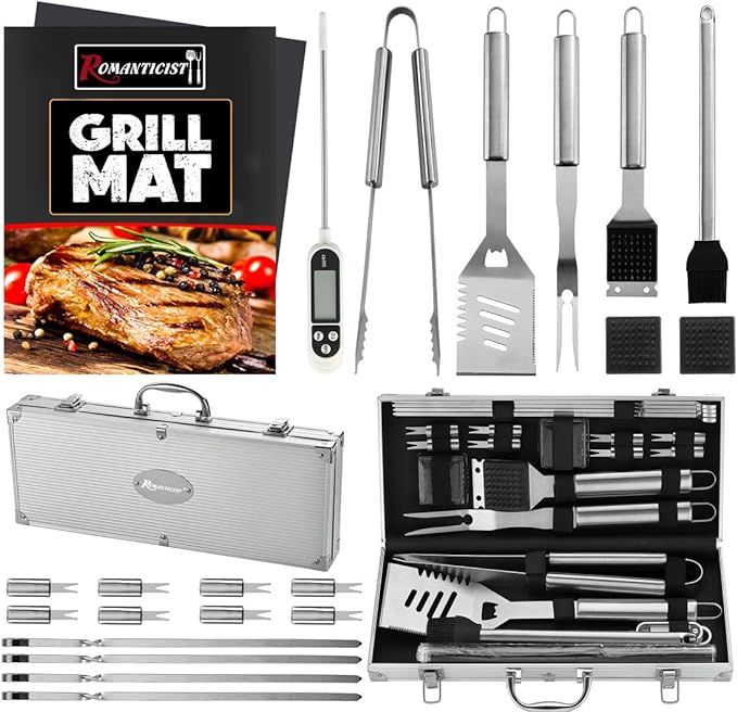 ROMANTICIST 23pc Must-Have BBQ Grill Accessories Set with Thermometer in Case - Stainless Steel B... | Amazon (US)