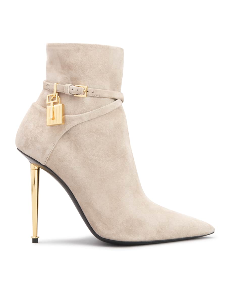 TOM FORD Lock 105mm Suede Ankle Booties | Neiman Marcus
