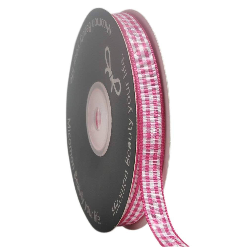 Pink and White Gingham Ribbon Hot Pink Gingham Ribbon 25 Yards Each Roll 100% Polyester (3/8", Ho... | Amazon (US)