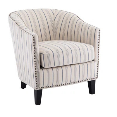 Upholstered Stripe Chair In Beige And Blue. Cushioned For Optimal Comfort. Fashionable Fabric Stud Details. Elegant Leg Structure. Easy To Assemble Fu | Wayfair North America