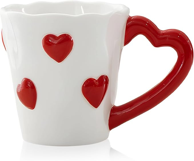 Ceramic Coffee Mug - 8.5 Oz Elegant 3D Heart Embossed Tea Cups for Latte, Hot Tea, Cappuccino, Mi... | Amazon (US)