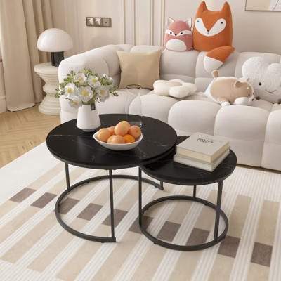 Round Nesting Coffee Table Cocktail Table Center Table Accent Table SIde Table, Black-ModernLuxe | Target