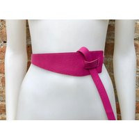 Obi Belt in Genuine Leather. Hot Pink Wrap Belt. Waist Fuchsia. Pink Wraparound Genuine Leather Magenta 80S Style Dress | Etsy (US)
