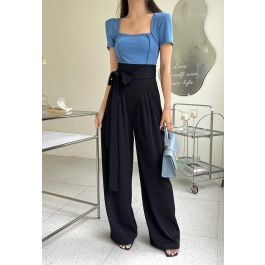 Bowknot High Waist Wide-Leg Pants in Black | Chicwish