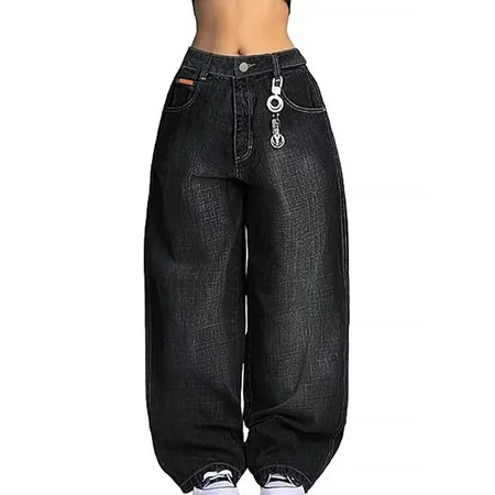 EMMIOL Women's Baggy Barrel Jeans Y2K Vintage Wide Leg Jeans Mid Waist 90s Hip Hop Boyfriend Fit Denim Pants | Walmart (US)
