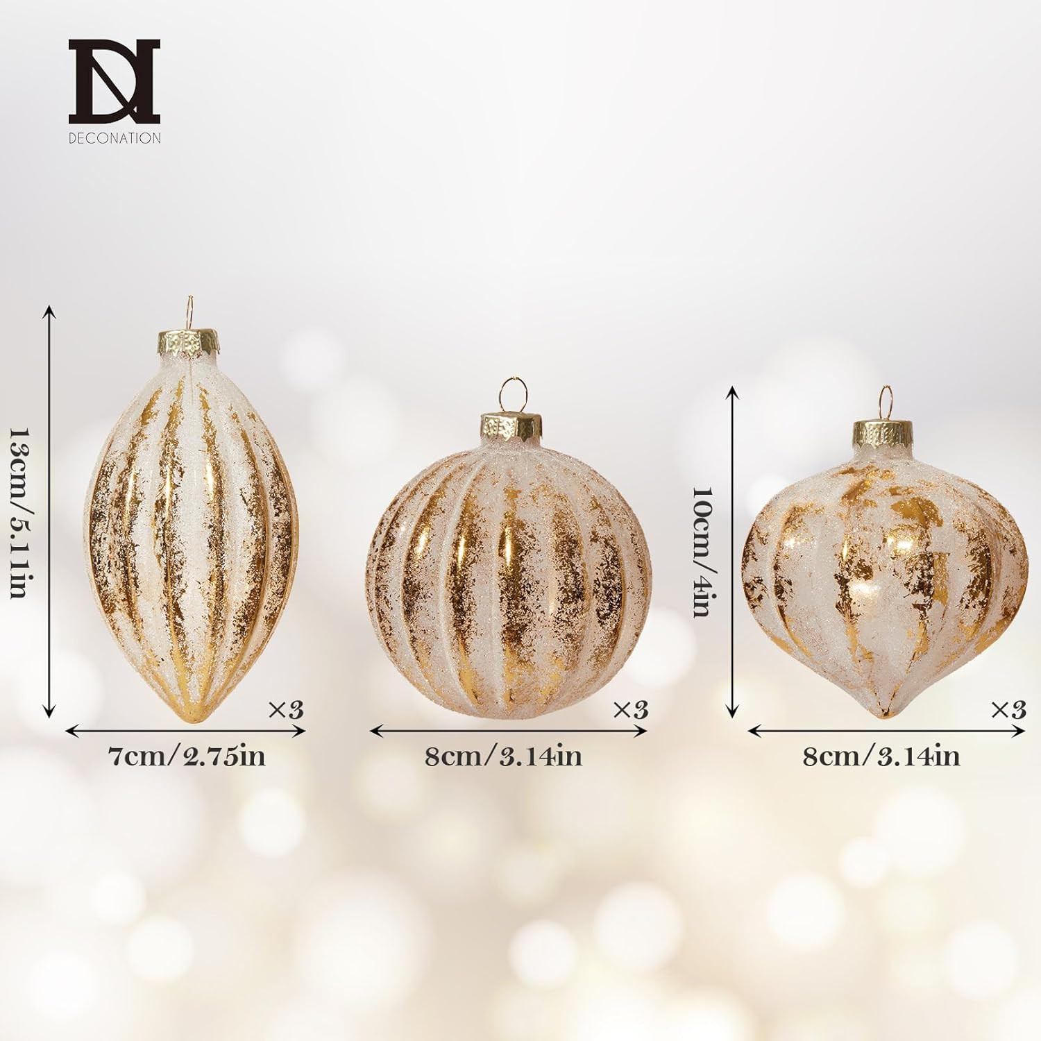 DN DECONATION Gold Glass Christmas Ornaments, Hanging Ball Ornament Set with Glitter Assorted Tea... | Amazon (US)