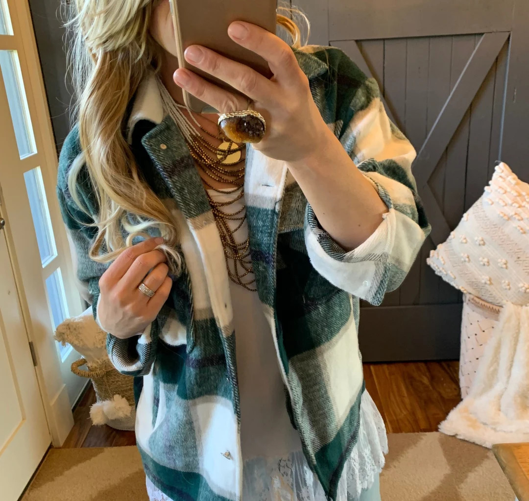 New Plaid Shacket Button Front Shirt Jacket Green Flannel - Etsy | Etsy (US)