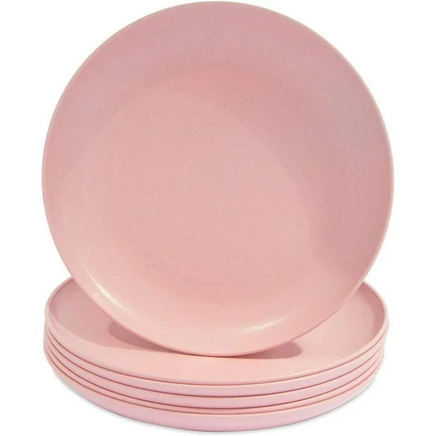 6-Pack 8" Unbreakable Wheat Straw Plates Dinner Dishes Dishwasher & Microwave Safe, Pink | Walmart (US)