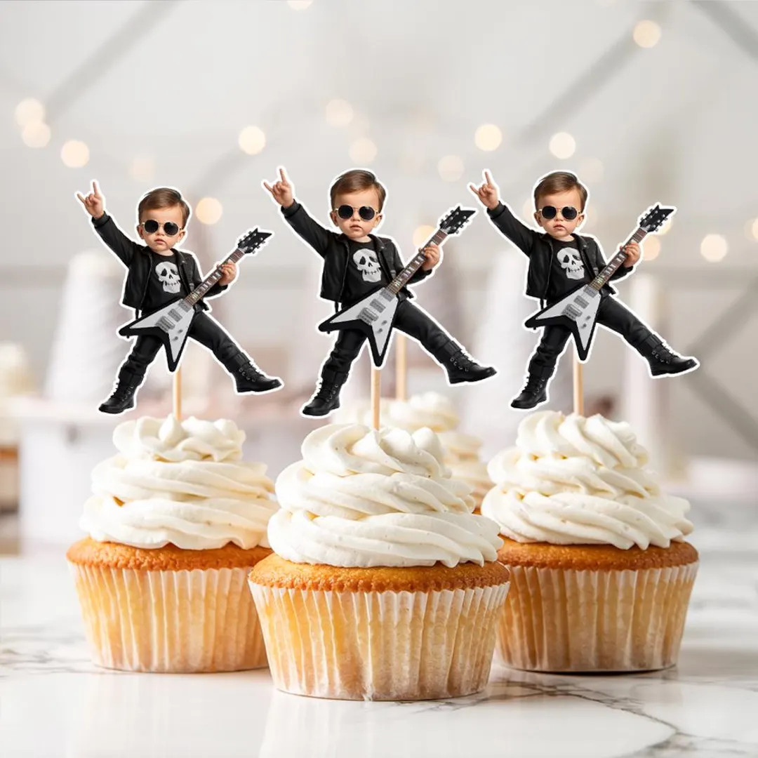 Personalized Rockstar Face Cupcake Toppers,rock and Roll Birthday,cool Boy Rockstar Cupcake Toppe... | Etsy (US)