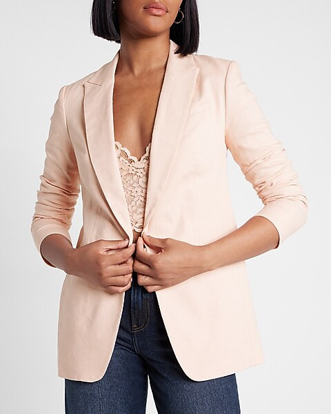 Linen-Blend One Button Boyfriend Blazer | Express