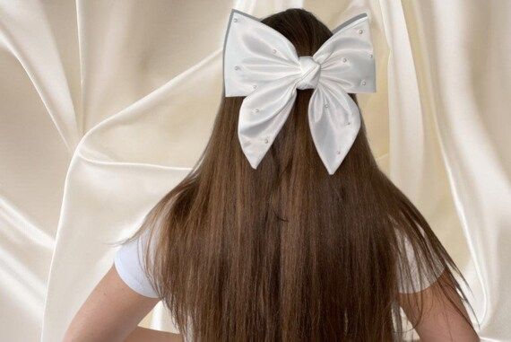 The Ariana - large satin bow veil on a clip with detachable short Pearl veil - bridal wedding hai... | Etsy (UK)