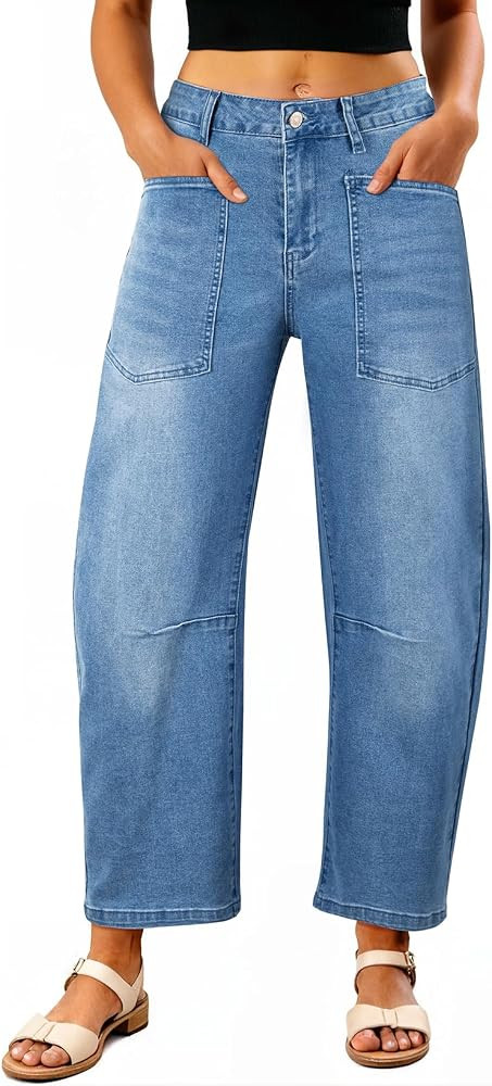 EVALESS Womens Baggy Barrel Jeans High Waisted Wide Leg Boyfriend Denim Ankle Pants | Amazon (US)