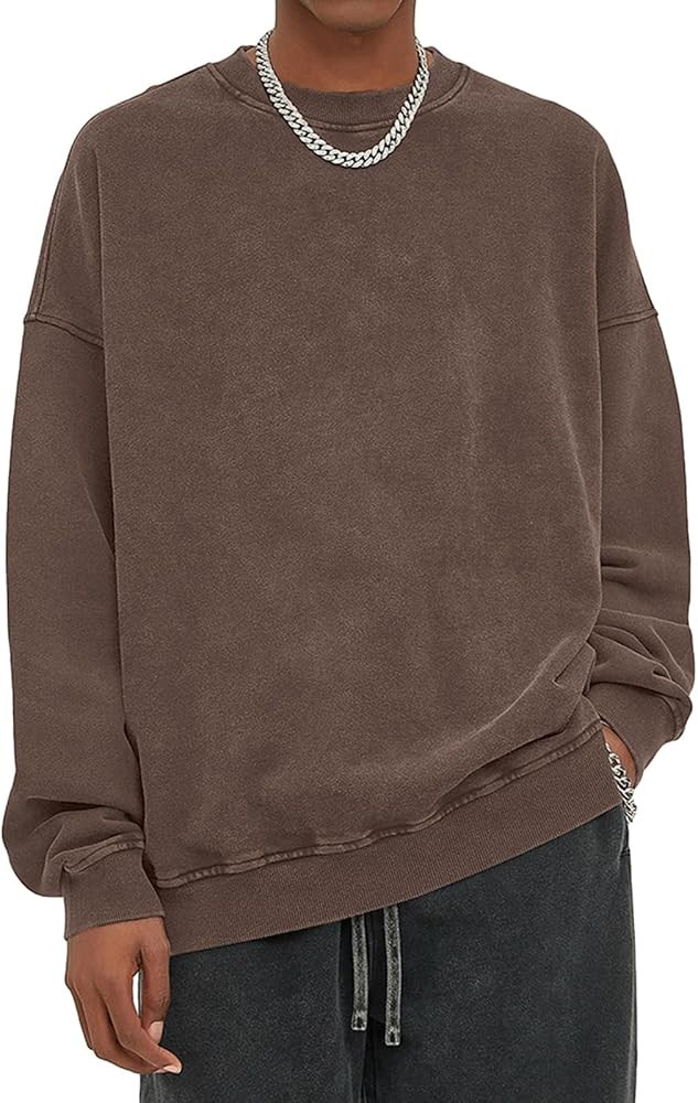 Wrenpies Oversized Vintage Crewneck Sweatshirt Men Acid Wash Cotton Baggy Trendy Streetwear Long ... | Amazon (US)