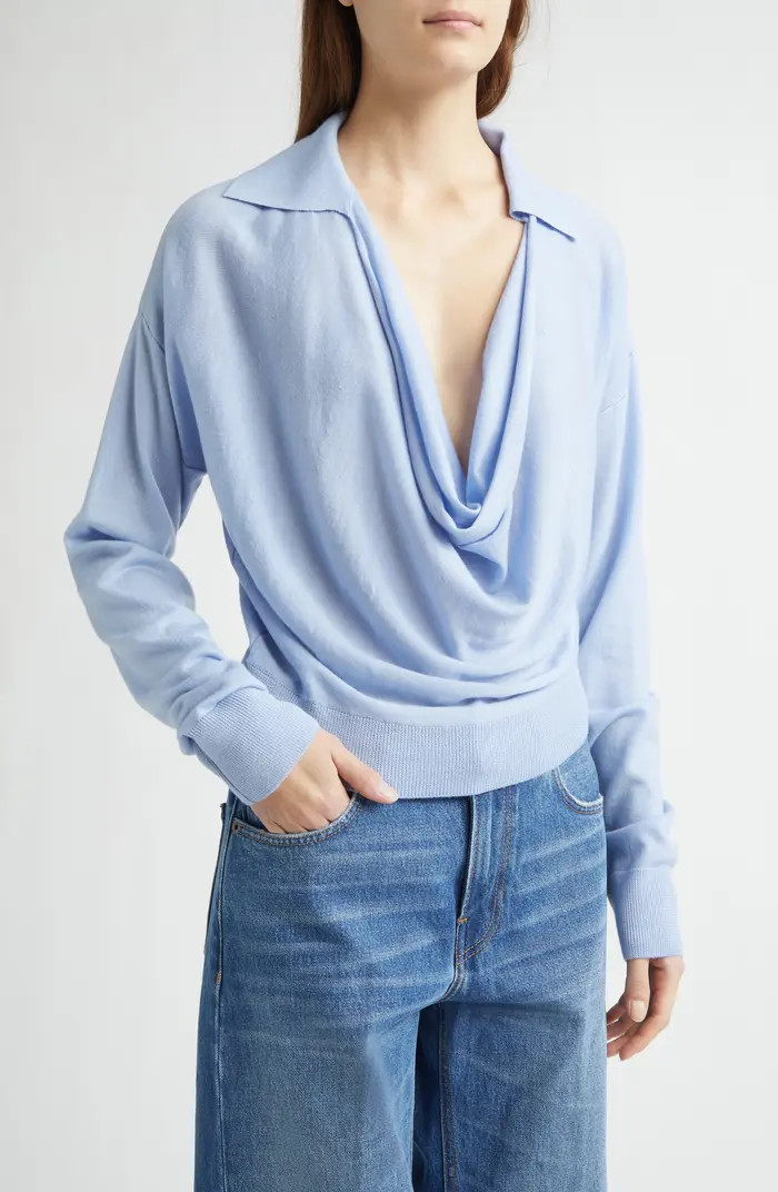Drape Front Wool Polo Sweater | Nordstrom