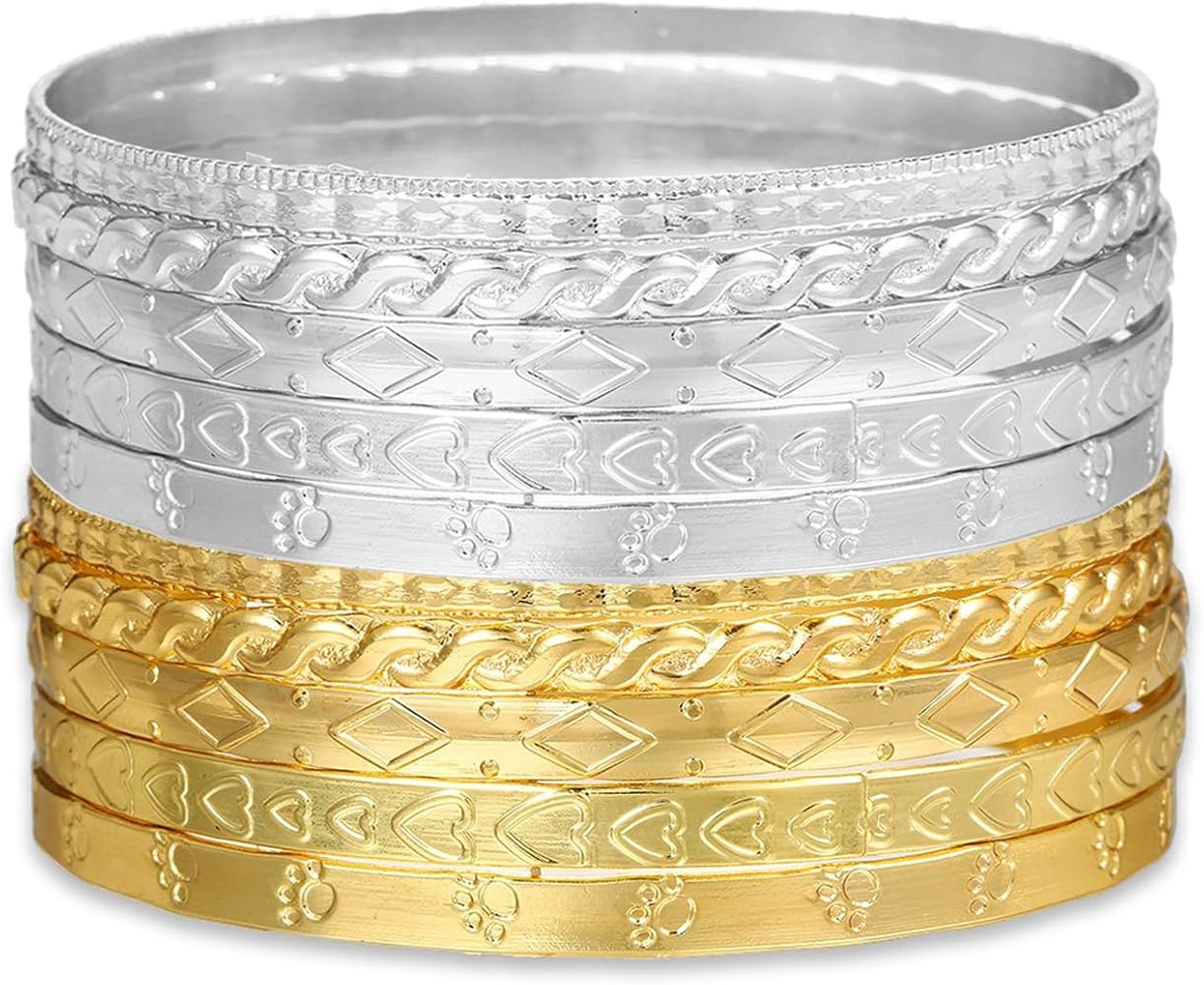 FUNOJOY Gold Bangle Bracelets for Women Multi Layer Stackable Textured Bracelets Boho Jewelrys Se... | Amazon (US)