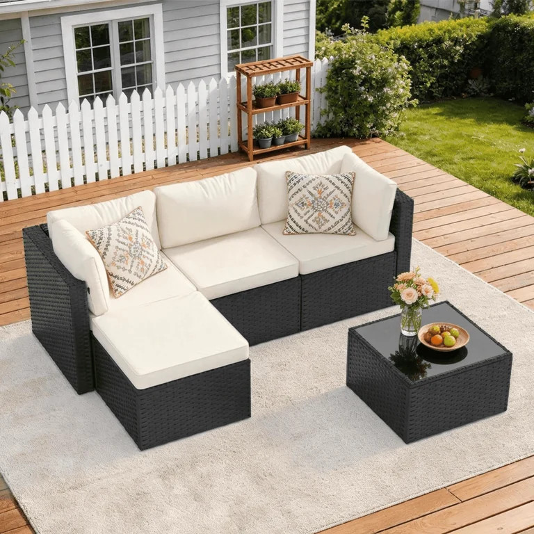 Clouddwell 5 Pieces Patio Furniture Set, All-Weather Wicker Rattan Patio Sectional Sofa Set with ... | Walmart (US)