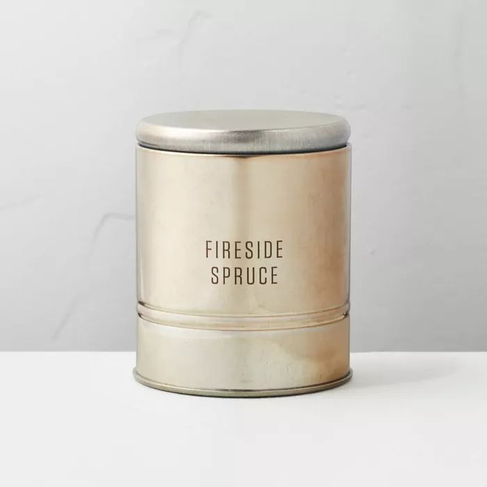 5oz Fireside Spruce Lidded Tinplate Seasonal Candle - Hearth &#38; Hand&#8482; with Magnolia | Target
