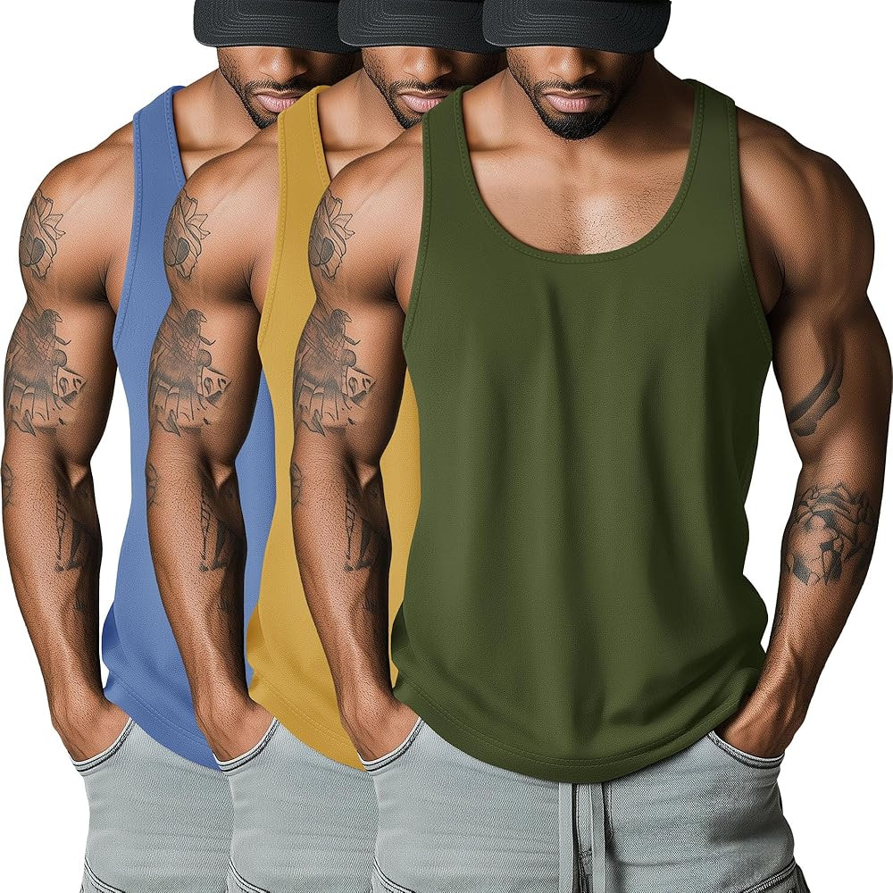 Riyiper 3 Pack Men's Big and Tall U Neck Tank Tops M-5XL Sleeveless Compression Tees Beach Casual... | Amazon (US)