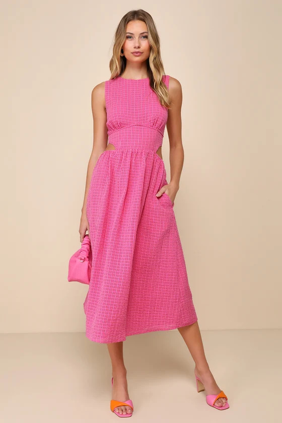 Charm and Confidence Hot Pink Cutout Midi Dress With Pockets | Lulus