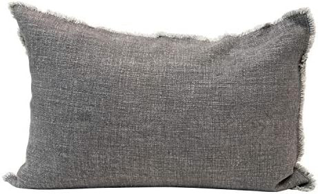 Creative Co-Op Linen Blend Lumbar Frayed Edges, Grey Pillow | Amazon (US)