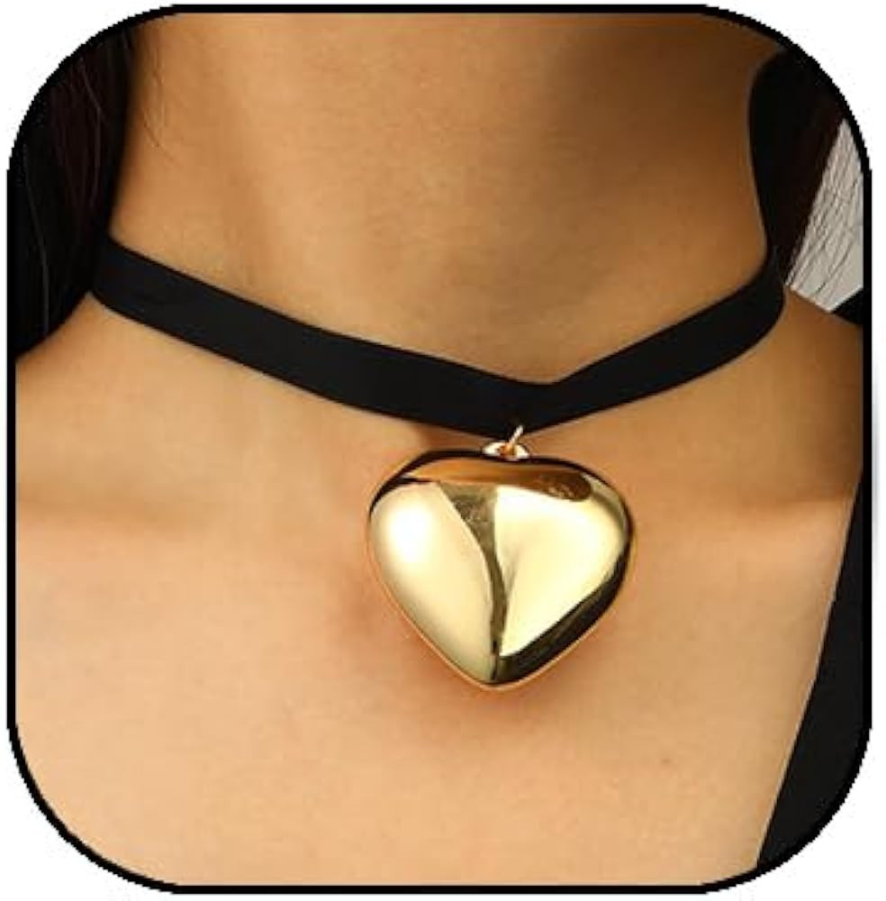 FUTIMELY Gothic Black Velvet Heart Pendant Choker Heart Pendant Necklace Chunky Puffy Heart Choke... | Amazon (US)