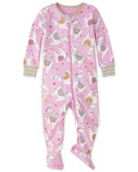 Baby And Toddler Girls Long Sleeve Llama Print Snug Fit Cotton Footed One Piece Pajamas | The Children's Place