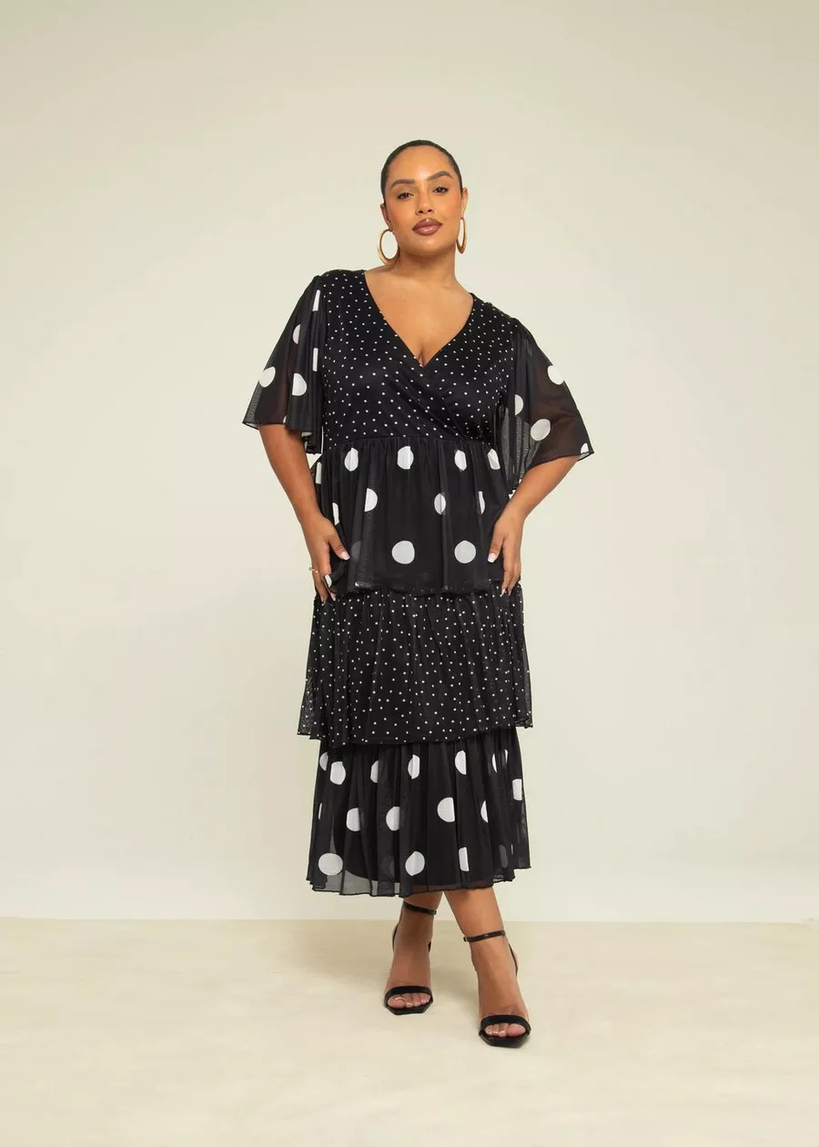 Curve Mixed Polka Dot Ruffle Midaxi Dress | Boohoo.com (UK & IE)