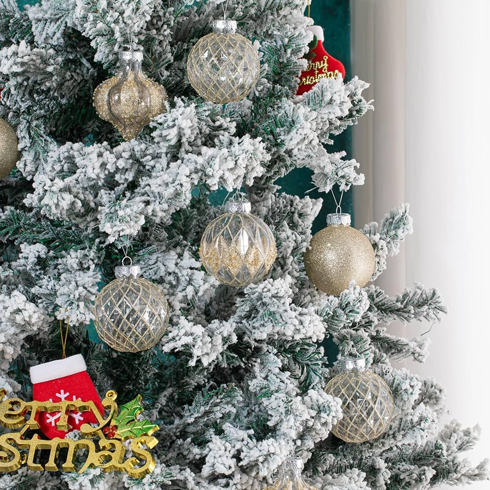 3.15" Clear and Champagne Christmas Ball Ornaments Set, 16 Pcs Luxury Hand-Painted Xmas Tree Deco... | Amazon (US)