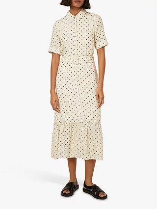 Warehouse Polka Dot Shirt Dress, Neutral Print | John Lewis UK