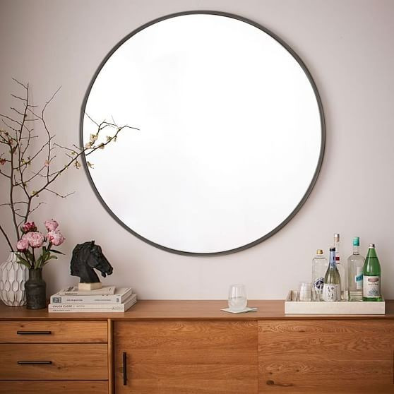 Metal Framed Oversized Round Mirror, Antiqued Bronze | West Elm (US)