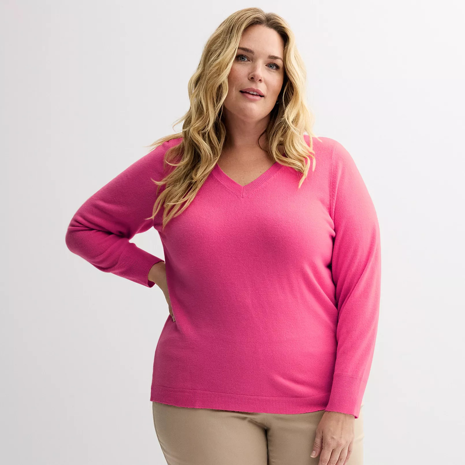 Plus Size Croft & Barrow® Extra Soft V-Neck Sweater | Kohl's