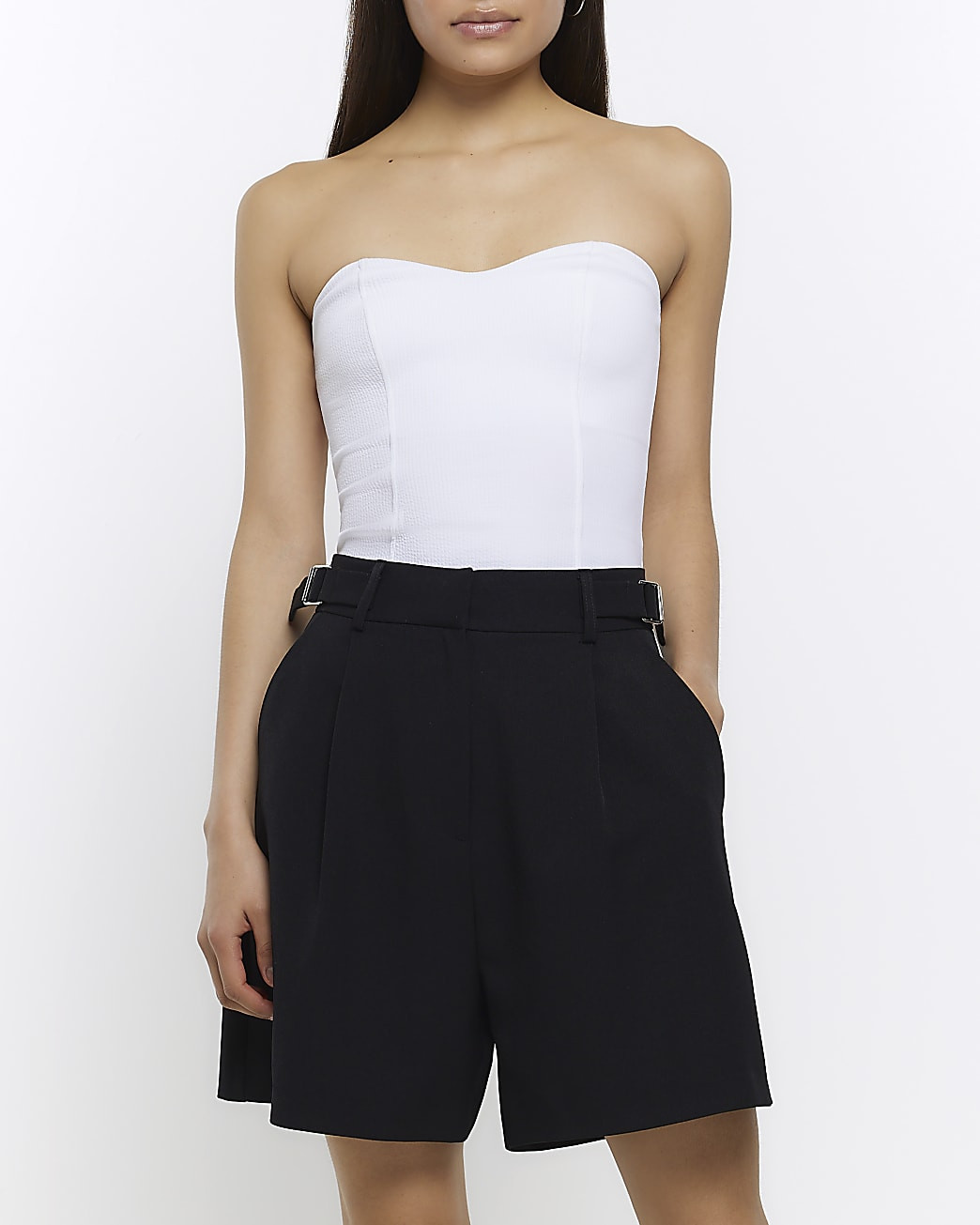 Black buckle detail tailored shorts | River Island (UK & IE)