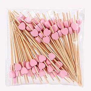 100 Pack Fruit Toothpicks, Heart-Shaped Bamboo Cocktail Picks, Natural Bamboo Toothpicks for Appe... | Amazon (US)