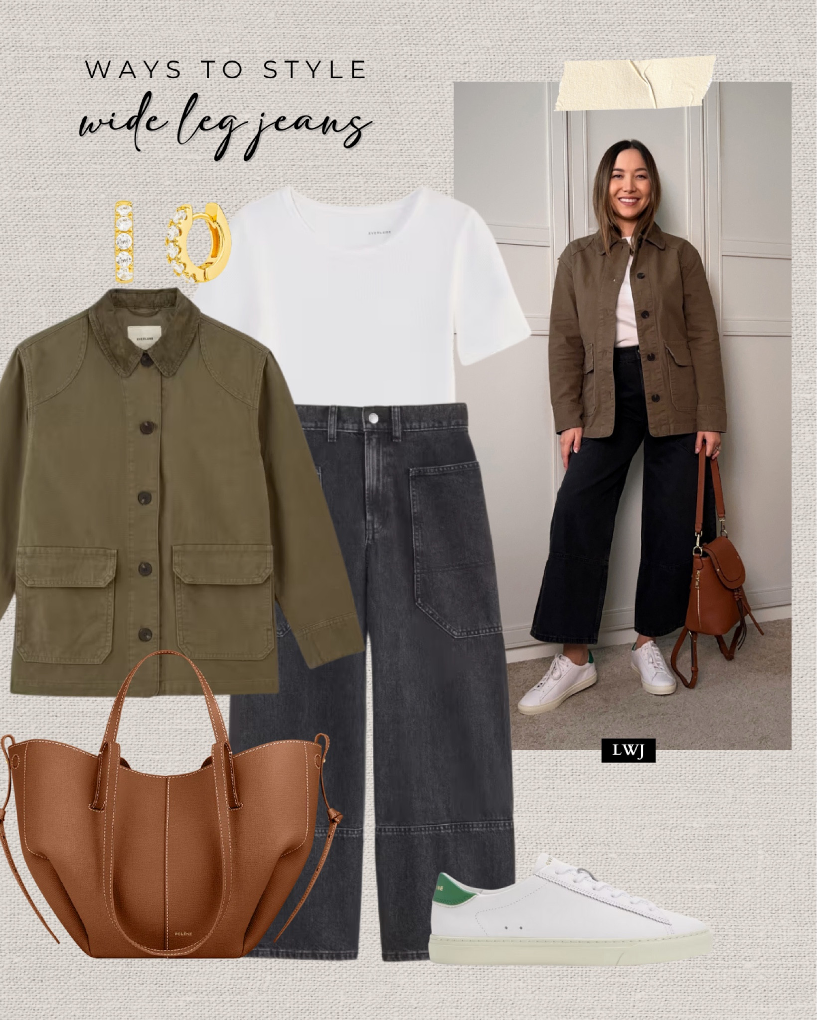 Ways to style wide leg jeans for spring 

Jacket
White tee 
Barrel jeans 
Sneakers 
Backpack 

#LTKSeasonal #LTKStyleTip