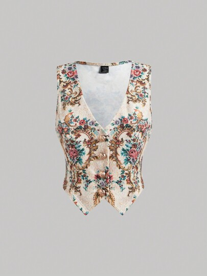 SHEIN MOD Retro Palace Princess Metal Button Vest, Fall / Winter Women Clothes, Vest, Beach, Part... | SHEIN