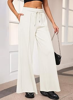 Aleumdr Women's High Waisted Drawstring Waist Wide Leg Sweatpants with Pockets Casual Loose Yoga ... | Amazon (US)