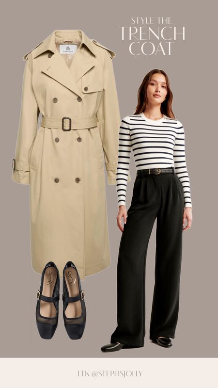 Style the Trench: Striped top, black trousers, spring flats 

#LTKstyletip