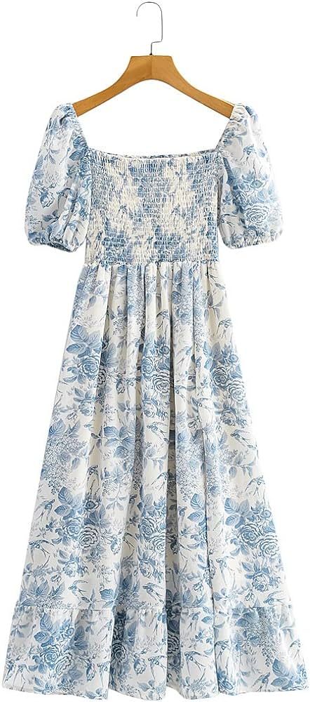 BATRC LYNLYN Bohemian for Women Floral Summer Dress Kimono Swing Ruffle Bridesmaid Square Neck Pu... | Amazon (US)