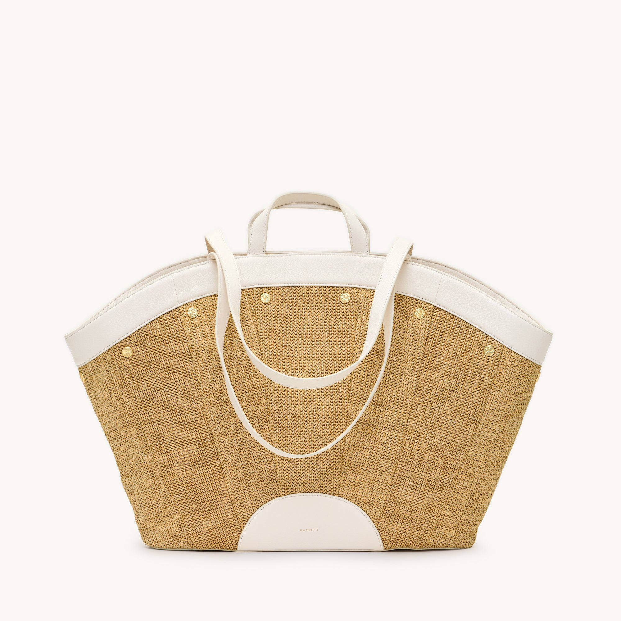 Shelley Tote | Calla Lily White Raffia/Brushed Gold Hammered 840220525200 | Hammitt (US)