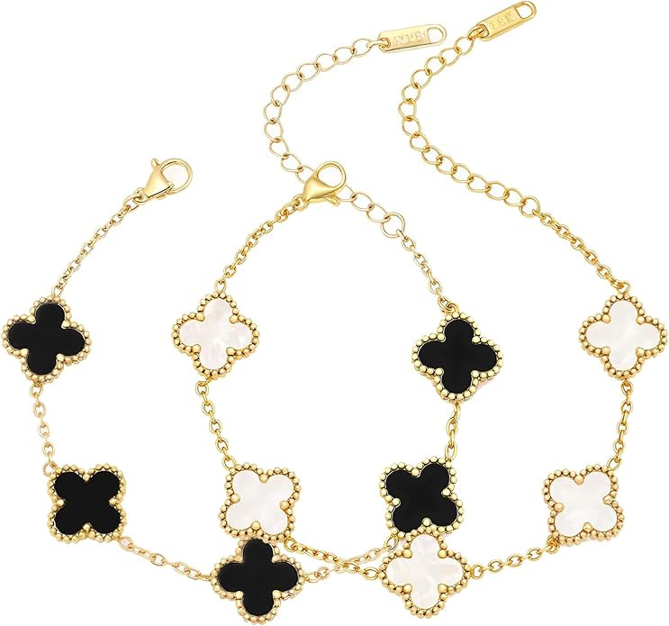 18k Gold-Plated Four-Leaf Clover Clover Women's Lucky Bracelet White/Black/Red/Green Flower/Gold ... | Amazon (US)