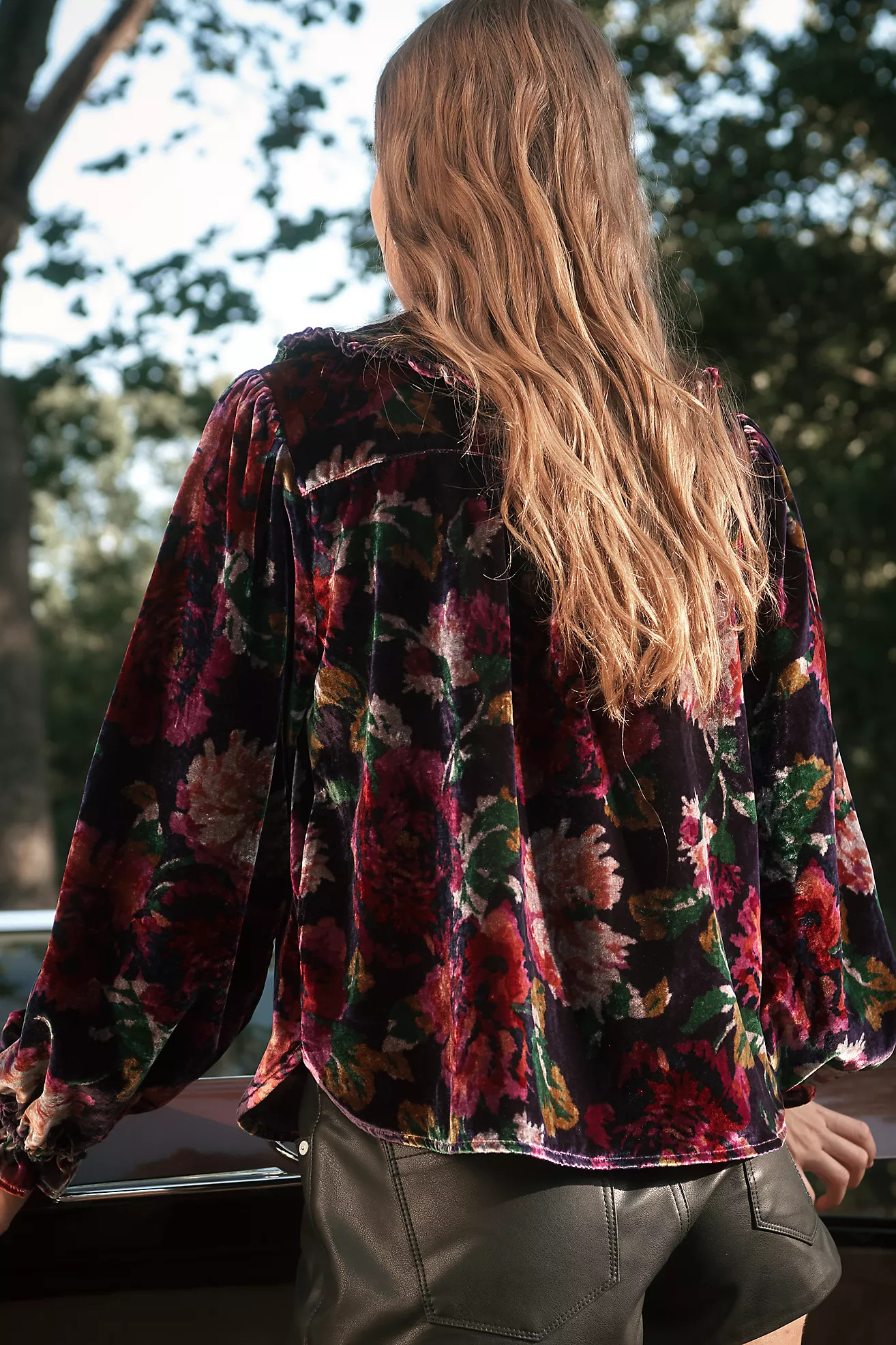 The Keira Collared Button-Front Blouse by Pilcro: Long-Sleeve Velvet Edition | Anthropologie (US)