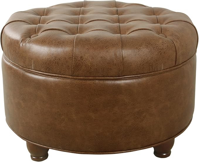 Homepop Home Decor | Button Tufted Faux Leather Round Storage Ottoman | Ottoman with Storage for ... | Amazon (US)