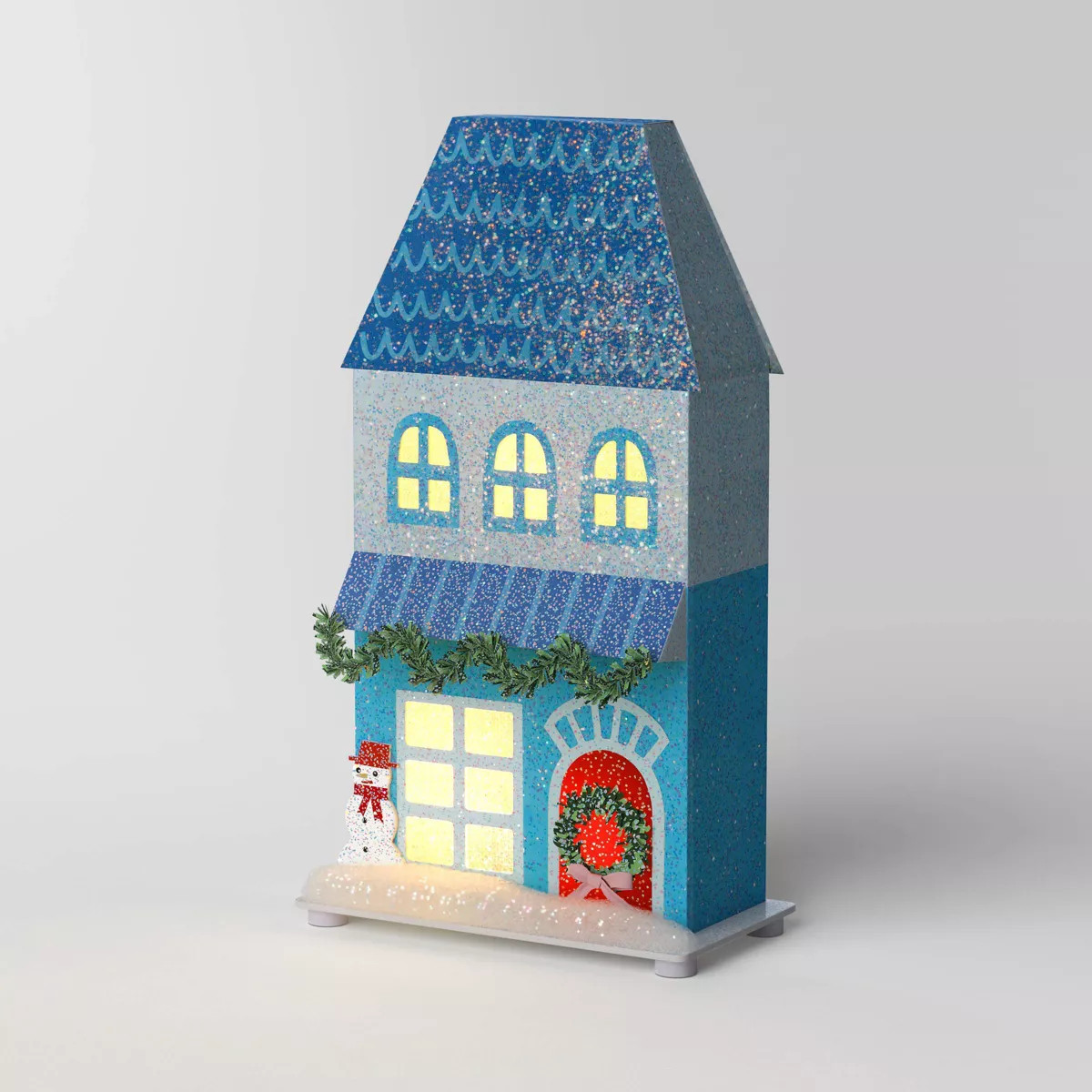 Lit LED Glittered Paper House Christmas Village Building - Wondershop™ Blue | Target