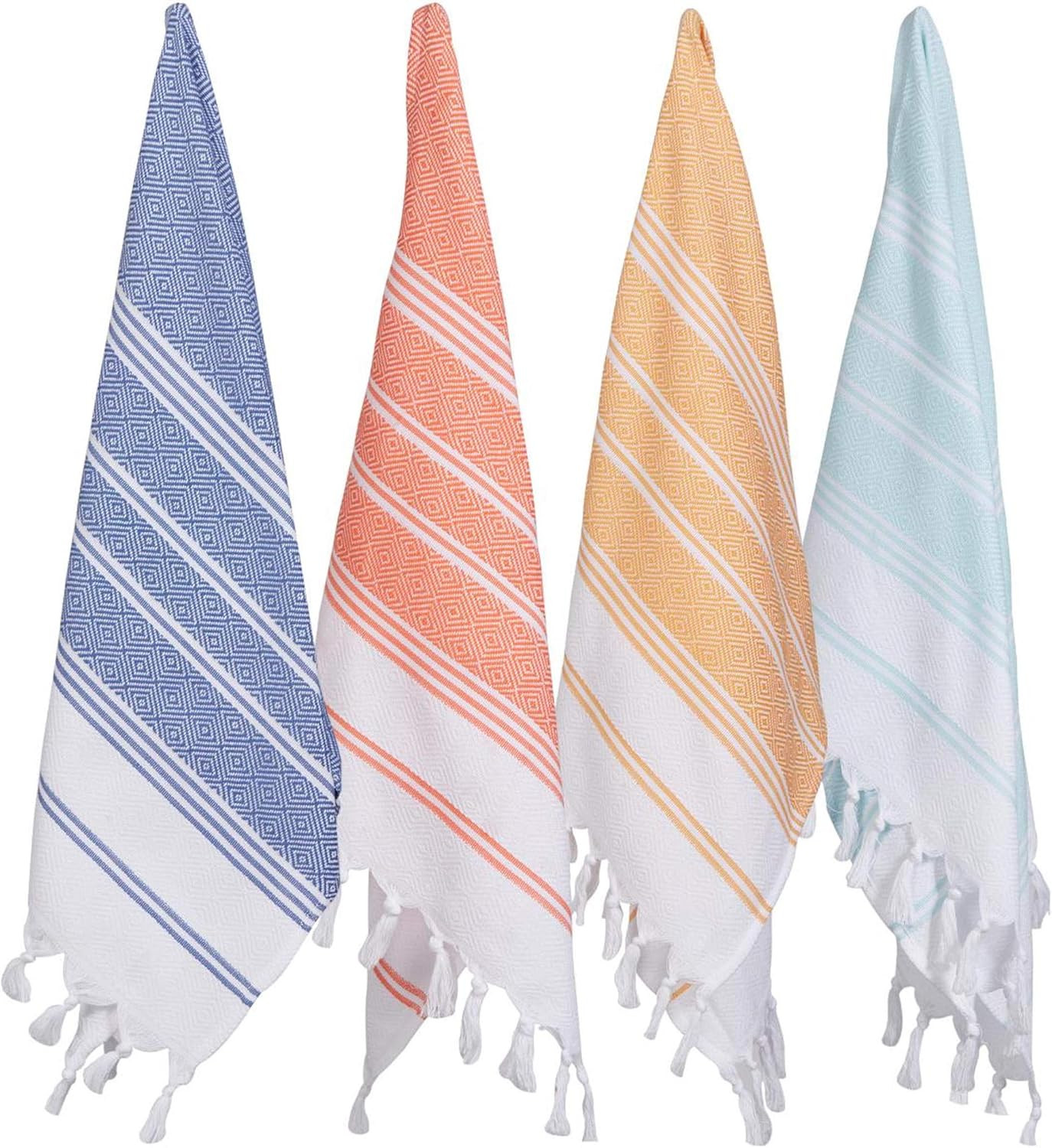 (Set of 4) Unique Hand Face Towel Set Turkish Cotton 20"x31" Pestemal Peshtemal Fouta Towel Kitchen  | Amazon (US)