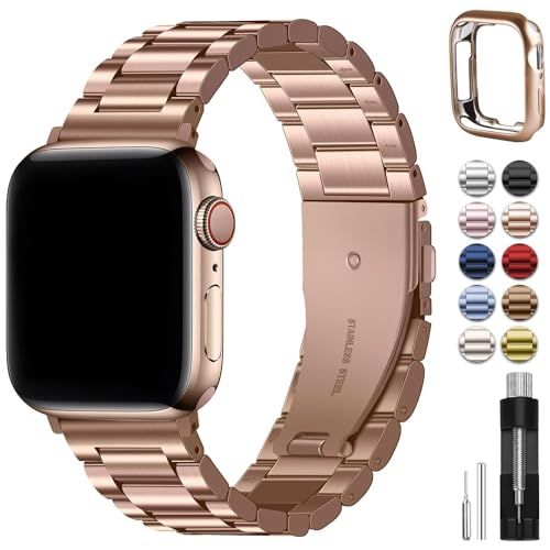 Fullmosa 38mm/40mm/41mm Stainless Steel Apple Watch Band with Case, Suitable for Apple Watch Series 9/8/7/6/5/4/3/2/1/SE/SE2, Rose Gold | Amazon (US)