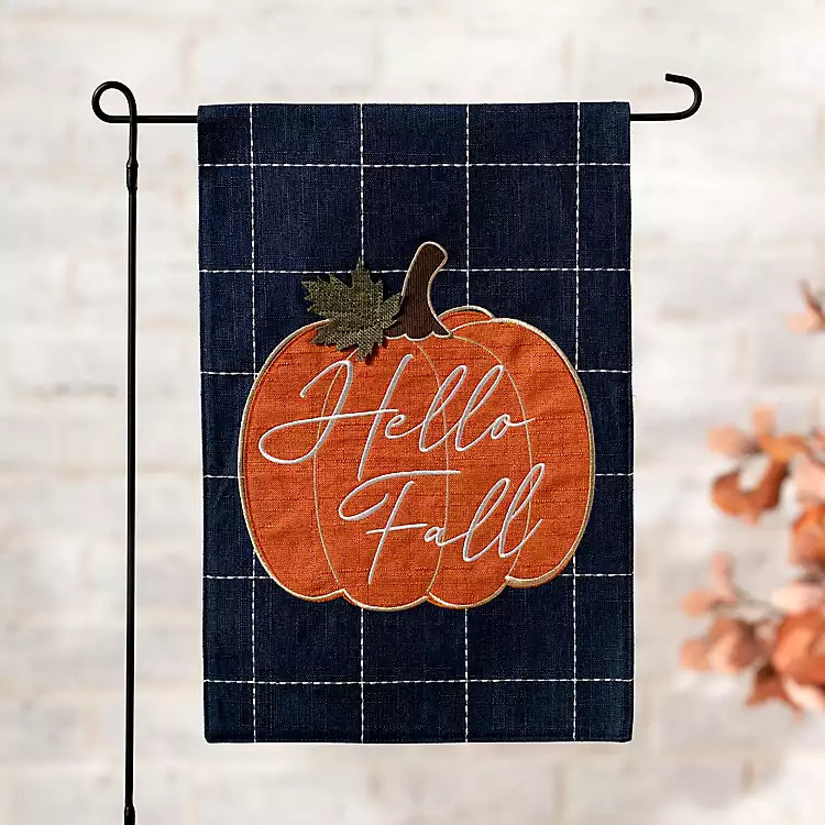 New! Hello Fall Navy Windowpane Outdoor Flag | Kirkland's Home