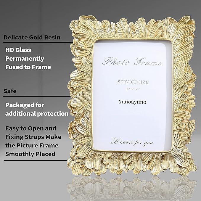 Gold 5x7 Vintage Picture Frames Golden High Definition Glass Palm Leaves Elegant Retro European D... | Amazon (US)