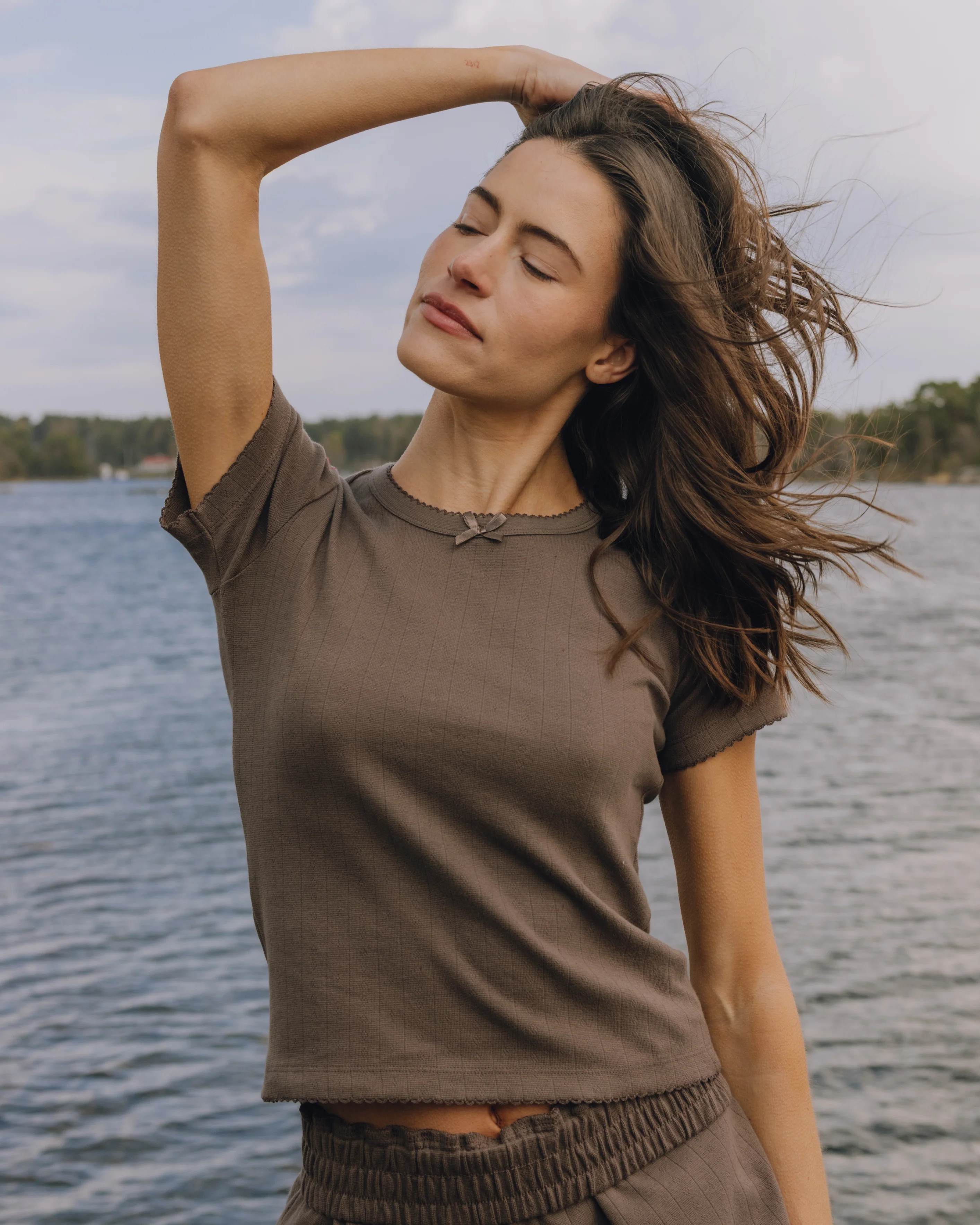 Pointelle Baby Tee - Mocha | Daily Drills