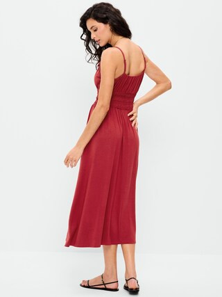 Fit & Flare Jersey Smocked-Waist Midi Dress | Old Navy (US)